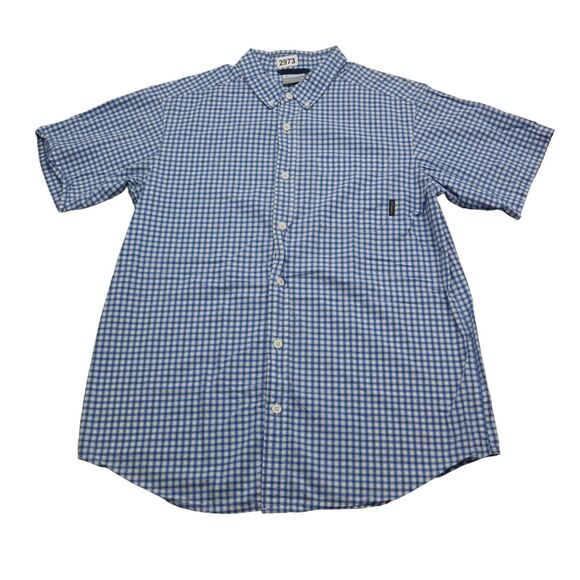 Columbia Button Up Shirt Mens M Blue Checked Fishing Outdoor Fish Hike Camp - Picture 1 of 14